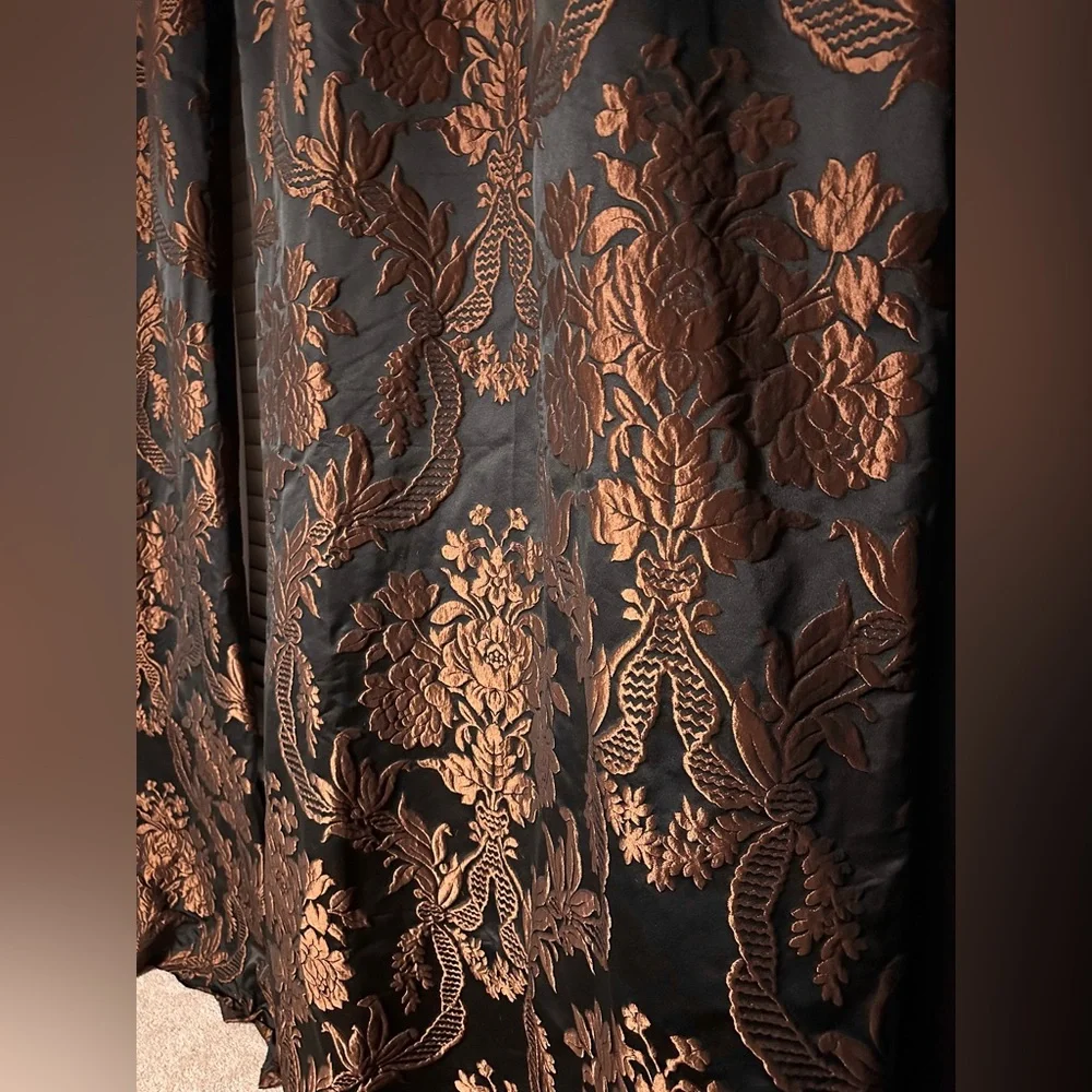 Luxe Brocade Damask Black & Copper Curtain Panel Academia, Gothic, Saltburn